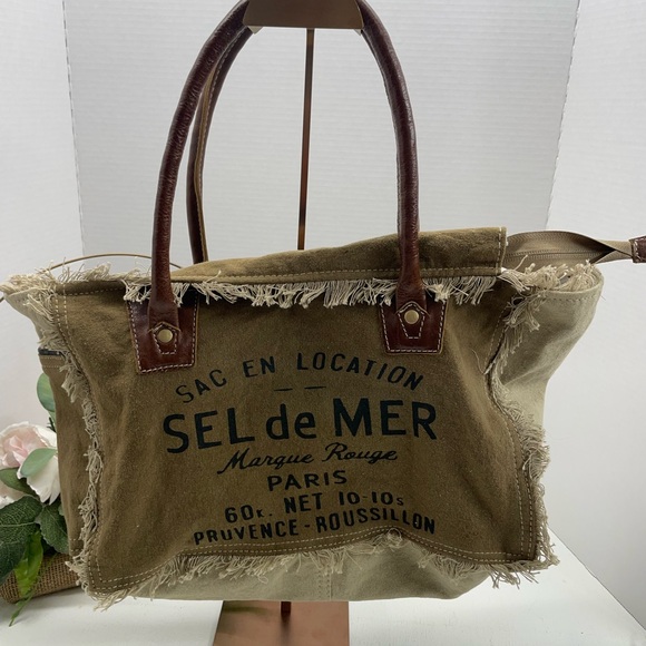 Myra Bag Handbags - Myra Bag Tan and Brown Vintage Canvas Tote